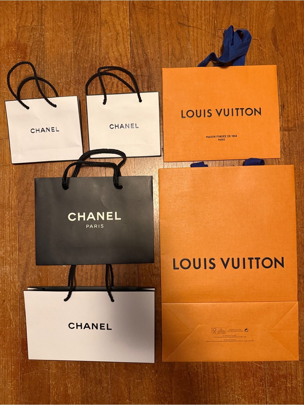 Chanel Louis Vuitton Authentic Shopping Bag Lot Set of 6 Designer Gift Bags